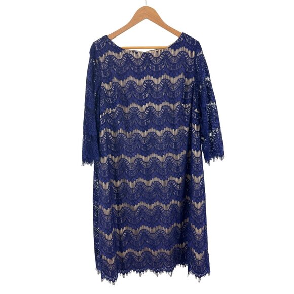 Jessica Howard Navy Blue Lace Scalloped Shift Dress Size 22W 3X Evening Plus Sz - Picture 2 of 5